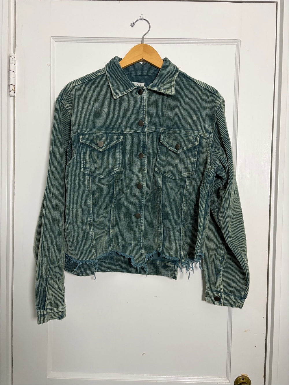 POL Teal Corduroy Button-Front Jacket